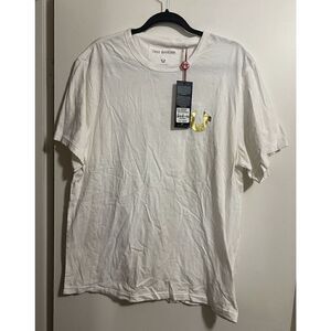 True Religion Mens White Short Sleeve T-shirt Gold Metalic Buddha Size XL NWT